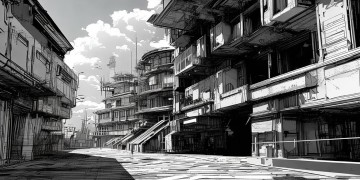 建筑AI模型能否完美融入日漫黑白风格？